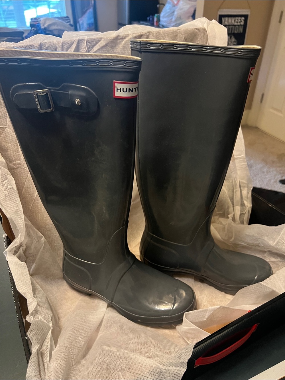 Hunter Gloss Knee-High Rain Boots in Dark Green